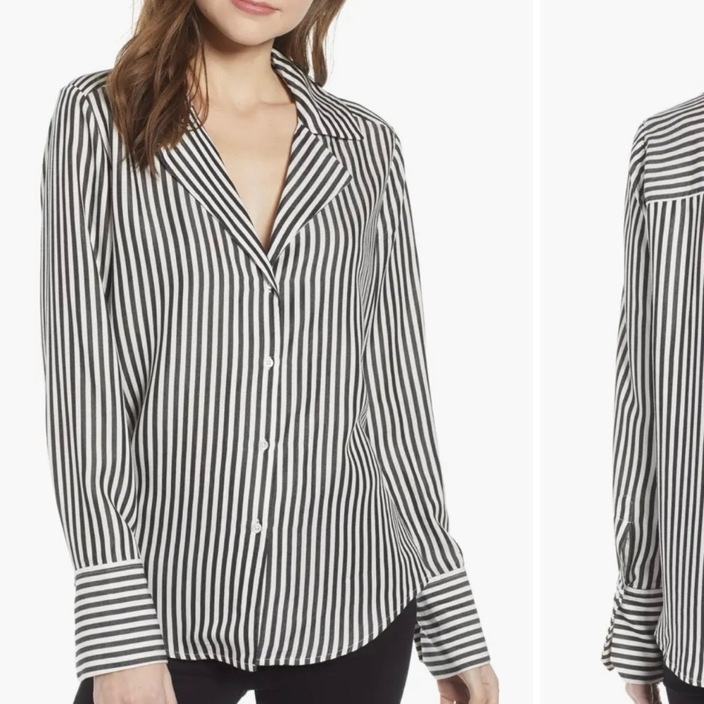 PAIGE Elora Stripe Button-Down Black and White Blouse